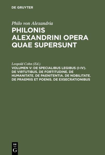 Cover for Leopoldus Cohn · De specialibus legibus (I-IV). De virtu (Book) (1963)