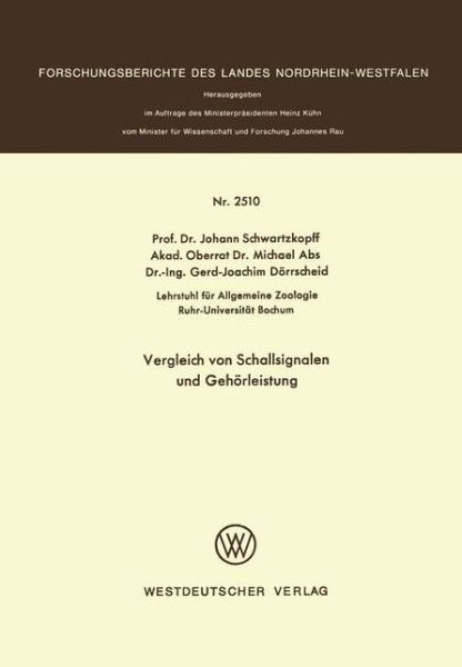 Vergleich Von Schallsignalen Und Gehoerleistung - Johann Schwartzkopff - Bücher - Vs Verlag Fur Sozialwissenschaften - 9783531025100 - 1975