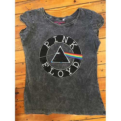 Pink Floyd Ladies Acid Wash T-Shirt: Vintage Circle Logo - Pink Floyd - Fanituote - Perryscope - 5055979925101 - 