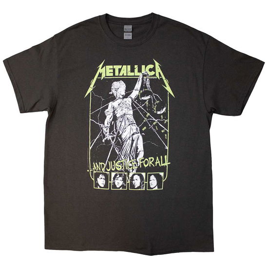 Metallica Unisex T-Shirt: Justice Faces (Charcoal Grey) - Metallica - Produtos - - 5056187767101 - 8 de abril de 2024