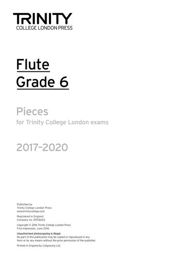 Cover for Aa.vv. · Trinity College London: Flute Exam Pieces Grade 6 2017–2020 (part only) (Sheet music) (2016)