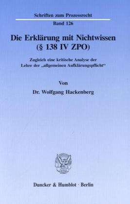 Cover for Hackenberg · Die Erklärung mit Nichtwisse (Book) (1996)