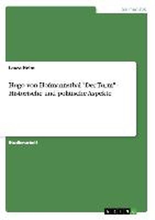 Cover for Helm · Hugo von Hofmannsthal &quot;Der Turm&quot; - (Book) [German edition] (2013)