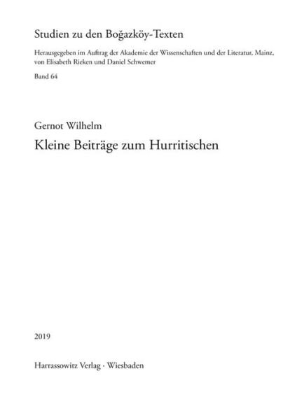 Cover for Wilhelm · Kleine Beiträge zum Hurritische (Buch) (2018)