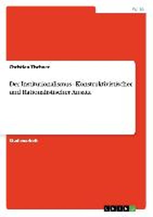 Cover for Tischner · Der Institutionalismus - Konst (Book) [German edition] (2013)