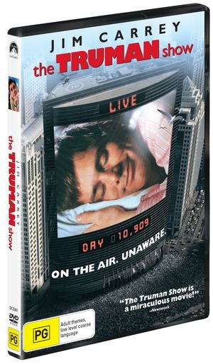 Cover for Carrey, Jim, Linney, Laura, Emmerich, Noah, Mcelhone, Natascha, Taylor, Holland, Delate, Brian, Slater, Blair, Krause, Peter, Schanz, Heidi, Taylor, Ron, Taylor, Don, Raymond, Ted, Clayton, Judy, Dominique, Fritz, Schmiedt, Angel, Weir, Peter · The Truman Show (DVD) (2019)