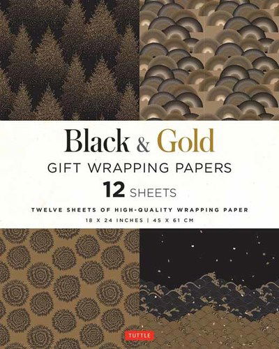 Black & Gold Gift Wrapping Papers - 12 Sheets: 18 x 24 inch (45 x 61 cm) Wrapping Paper - Tuttle Publishing - Książki - Tuttle Publishing - 9780804852104 - 22 października 2019