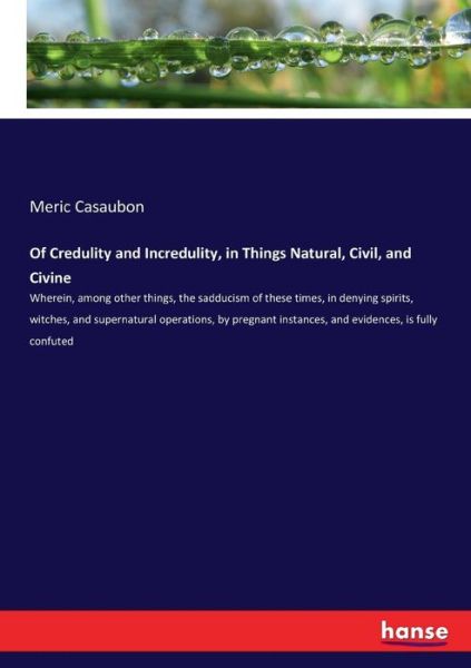 Cover for Casaubon · Of Credulity and Incredulity, (Book) (2017)