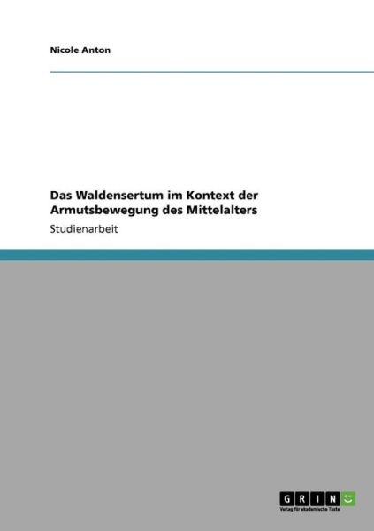 Cover for Anton · Das Waldensertum im Kontext der A (Book) [German edition] (2013)