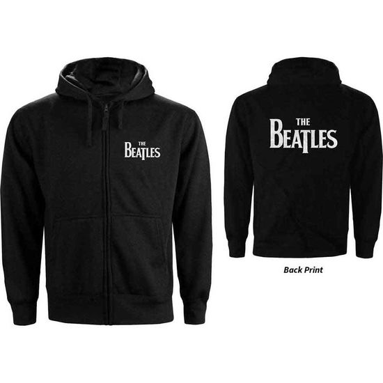The Beatles Unisex Zipped Hoodie: Drop T Logo (Black) (Back Print) - The Beatles - Produtos - - 5056170666107 - 12 de dezembro de 2018