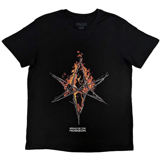 Bring Me The Horizon Unisex T-Shirt: Flame Hex & Text Logo - Bring Me The Horizon - Koopwaar -  - 5056737218107 - 