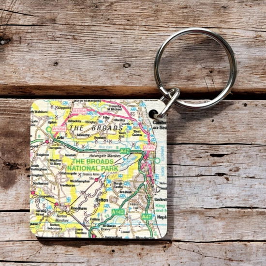 Cover for OS Map Wooden Square Key-ring - The Broads (MERCH) (2025)