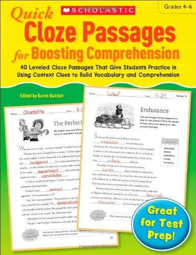 Cover for Scholastic · Quick Cloze Passages for Boosting Comprehension 4-6: 40 Leveled Cloze Passages That Give Students Practice in Using Context Clues to Build Vocabulary and Comprehension (Paperback Book) [Csm Wkb edition] (2012)