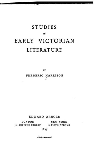 Cover for Frederic Harrison · Studies in early Victorian literature (Paperback Book) (2016)