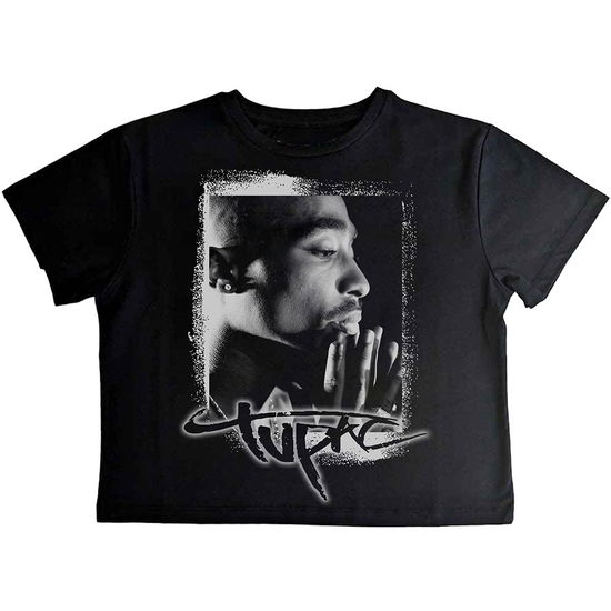 Cover for Tupac · Tupac Ladies Crop Top: Spray Photo (Black) (CLOTHES) [size XL] (2024)