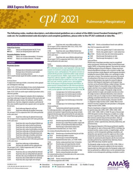 Cover for American Medical Association · CPT 2021 Express Reference Coding Card: Pulmonary / Respiratory (Map) (2020)