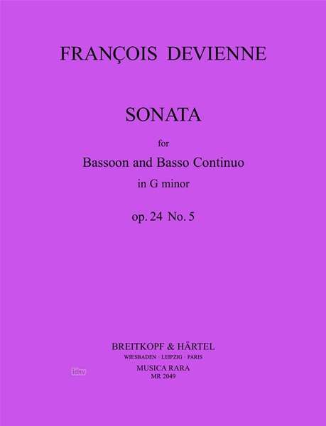 Sonata in G Minor Op24 No5 Bassoon & Bas - Fran Ois Devienne - Otros - SCHOTT & CO - 9790004486108 - 14 de junio de 2018