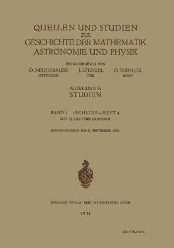 Cover for O Neugebauer · Quellen Und Studien &amp;#438; ur Geschichte Der Mathematik Astronomie Und Physik: Abteilung B: Studien (Paperback Book) [1931 edition] (1931)