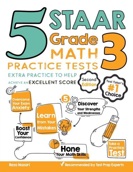 Cover for Reza Nazari · 5 STAAR Grade 3 Math Practice Tests (Paperback Book) (2020)