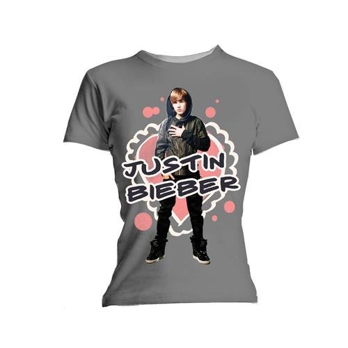 Cover for Justin Bieber · Justin Bieber Ladies T-Shirt: Cut Out Hearts (Skinny Fit) (T-shirt) [size S] [Grey - Ladies edition]