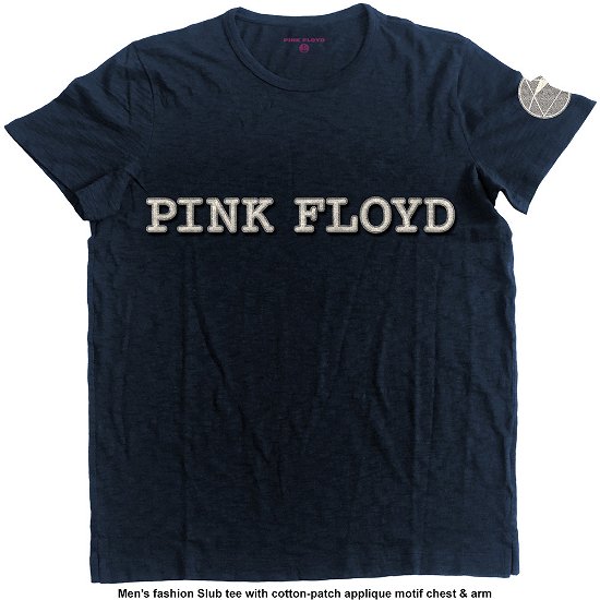 Pink Floyd Unisex T-Shirt: Logo & Prism (Applique) - Pink Floyd - Koopwaar - Perryscope - 5055979985112 - 