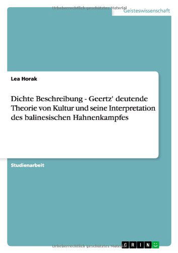 Cover for Horak · Dichte Beschreibung - Geertz' deu (Book) [German edition] (2011)