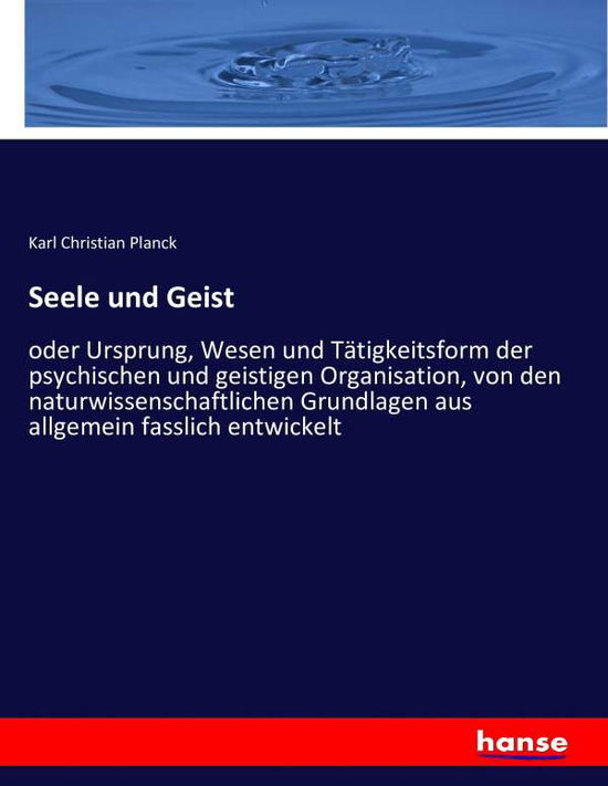 Cover for Planck · Seele und Geist (Book) (2016)