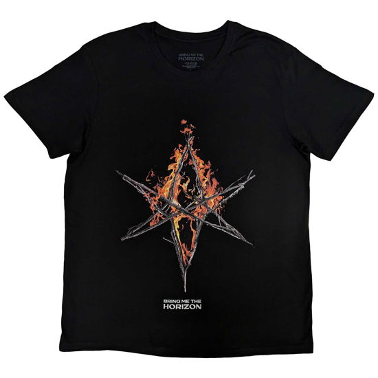 Bring Me The Horizon Unisex T-Shirt: Flame Hex & Text Logo - Bring Me The Horizon - Merchandise -  - 5056737218114 - 