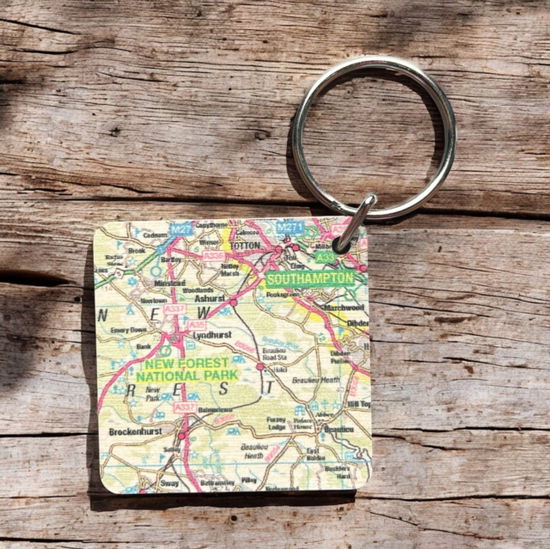 Cover for OS Map Wooden Square Key-ring - New Forest National Park (MERCH) (2025)