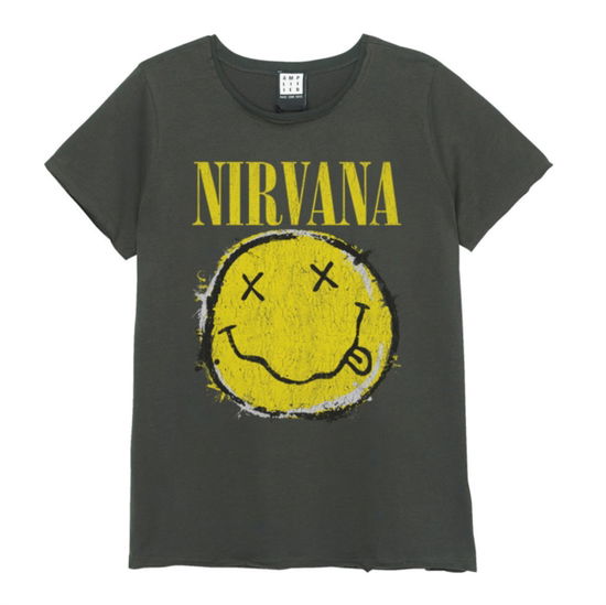 Nirvana Worn Out Smiley Amplified Vintage Charcoal Small T Shirt - Nirvana - Koopwaar - AMPLIFIED - 5054488308115 - 