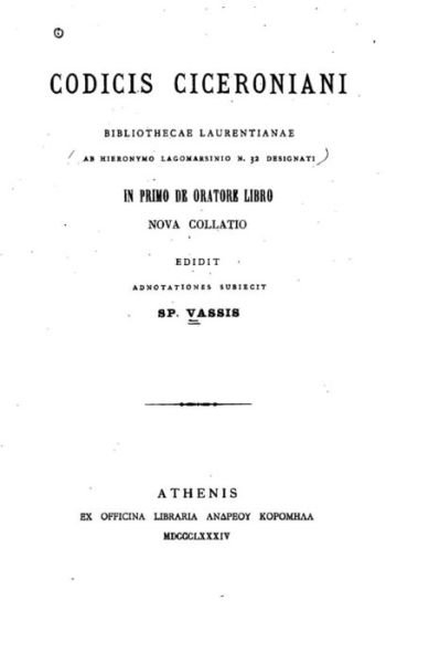 Cover for Sp Vassis · Codicis Ciceroniani (Paperback Bog) (2015)