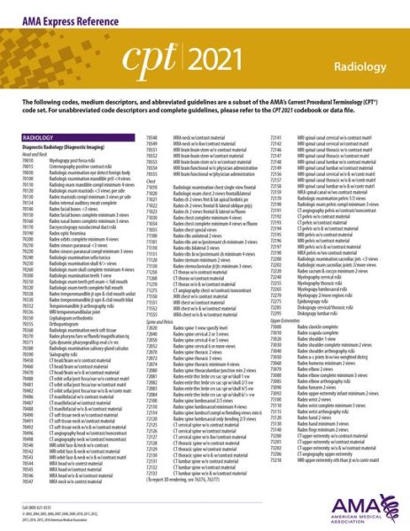 Cover for American Medical Association · CPT 2021 Express Reference Coding Card: Radiology (Map) (2020)