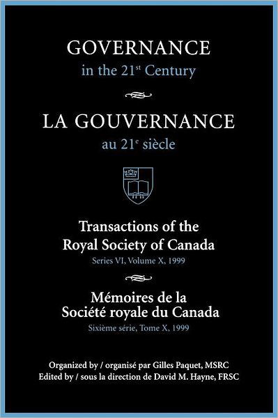 Cover for 1 · Governance in the 21st Century / Gouvernance Au 21e Siecle - Transactions of the Royal Society of Canada / Memoires de la Societe royale du Canada (Pocketbok) (2000)