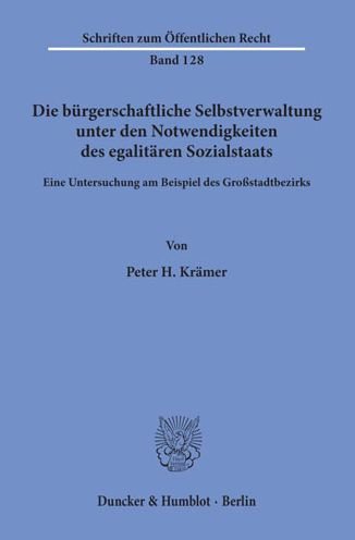 Cover for Krämer · Die bürgerschaftliche Selbstverw (Bog) (1970)