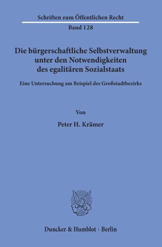 Cover for Krämer · Die bürgerschaftliche Selbstverw (Book) (1970)