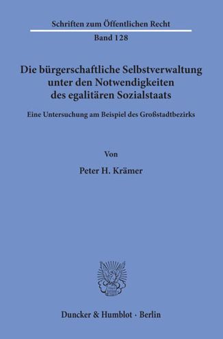 Cover for Krämer · Die bürgerschaftliche Selbstverw (Bog) (1970)