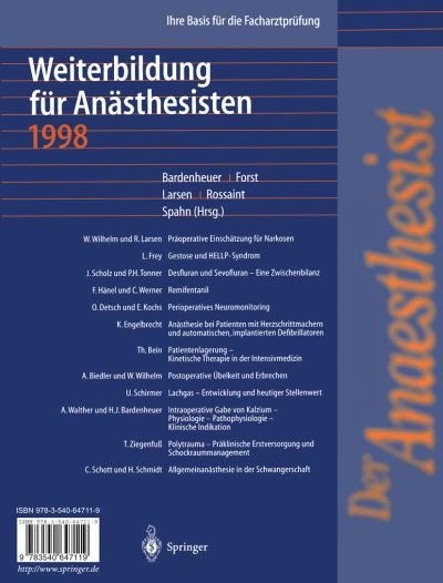 Cover for H J Bardenheuer · Der Anaesthesist Weiterbildung Fur Anasthesisten 1998: Ihre Basis Fur Die Facharztprufung (Taschenbuch) (1998)