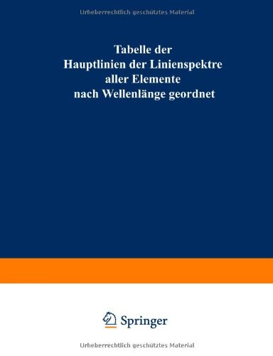 Cover for H Kayser · Tabelle Der Hauptlinien Der Linienspektre Aller Elemente Nach Wellenlange Geordnet (Pocketbok) [2nd 2. Aufl. 1939 edition] (1939)