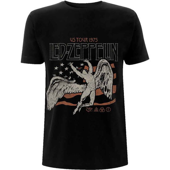 Led Zeppelin Unisex T-Shirt: US 1975 Tour Flag - Led Zeppelin - Gadżety -  - 9950670946119 - 