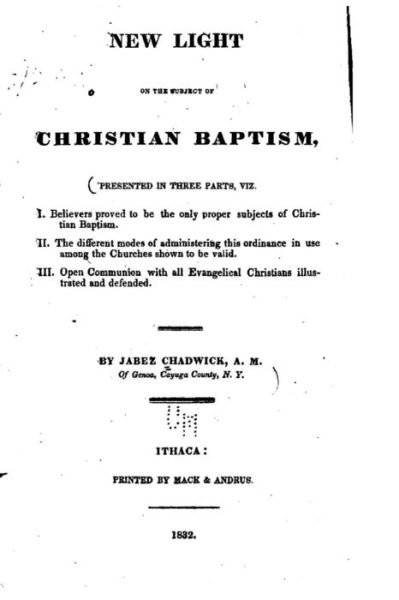 Cover for Jabez Chadwick · New Light on the Subject of Christian Baptism (Paperback Bog) (2015)