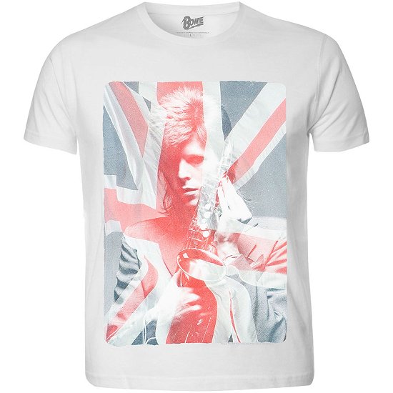 David Bowie Unisex Sublimation T-Shirt: Union Jack & Sax - David Bowie - Koopwaar - Bravado - 5056170607124 - 