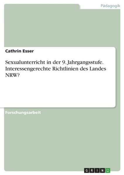 Cover for Esser · Sexualunterricht in der 9. Jahrga (Book)