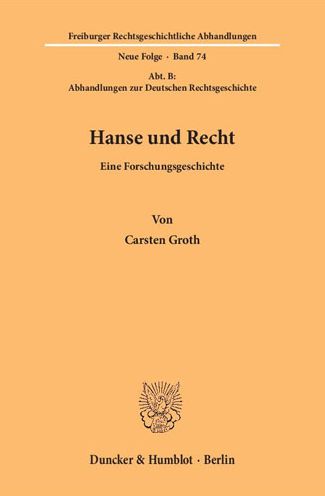 Cover for Groth · Hanse und Recht (Book) (2016)