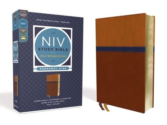 Cover for Kenneth L. Barker · NIV Study Bible, Fully Revised Edition, Personal Size, Leathersoft, Brown / Blue, Red Letter, Comfort Print (Book) (2020)