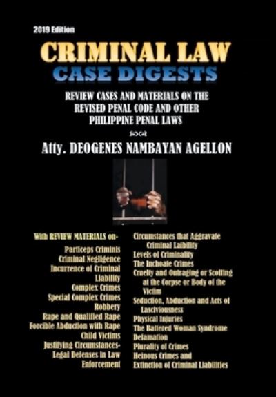 Cover for Atty Deogenes Nambayan Agellon · Criminal Law Case Digests (Hardcover Book) (2021)