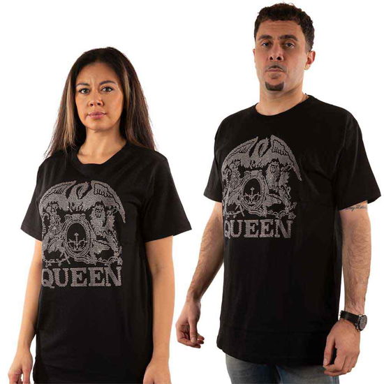 Queen Unisex T-Shirt: Crest (Embellished) - Queen - Koopwaar -  - 5056561043128 - 