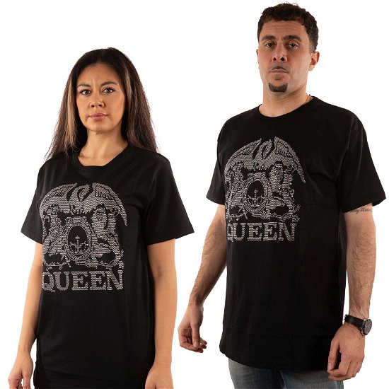 Cover for Queen · Queen Unisex Embellished T-Shirt: Crest (Diamante) (T-shirt) [size S]