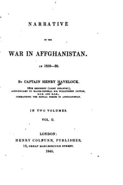 Henry Havelock · Narrative of the War in Affghanistan in 1838-39 (Paperback Book) (2016)