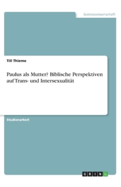 Cover for Thieme · Paulus als Mutter? Biblische Per (Book)