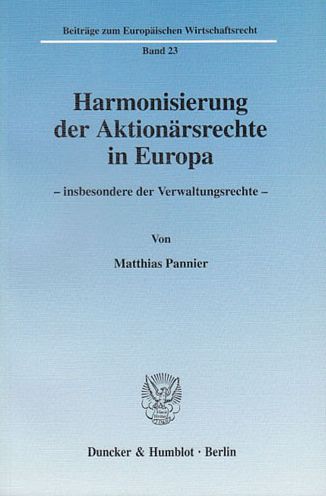 Cover for Pannier · Harmonisierung der Aktionärsrec (Bog) (2003)